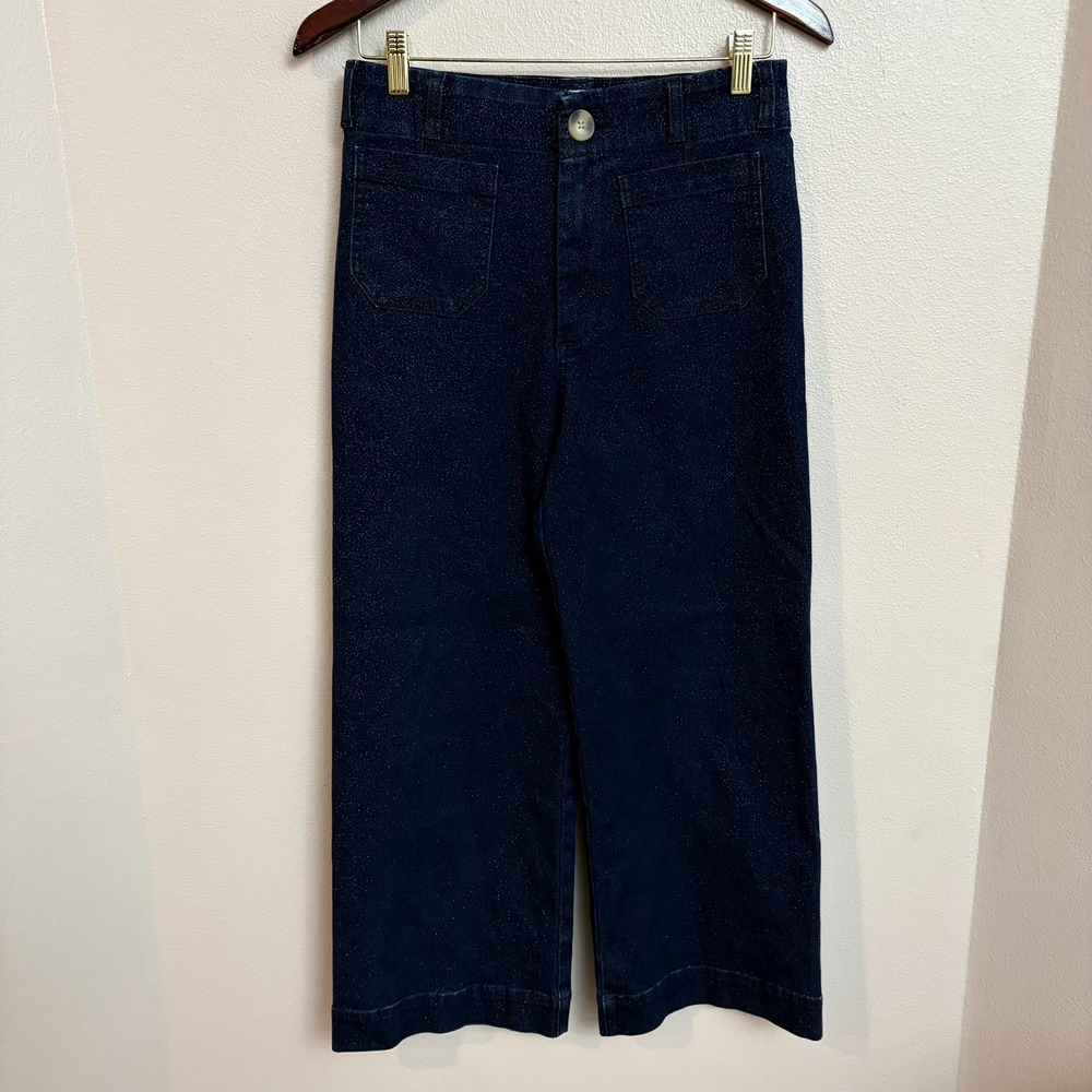 Maeve The Colette Wide Leg Jeans 27 Dark Wash Glitter Sparkle High Rise Cropped